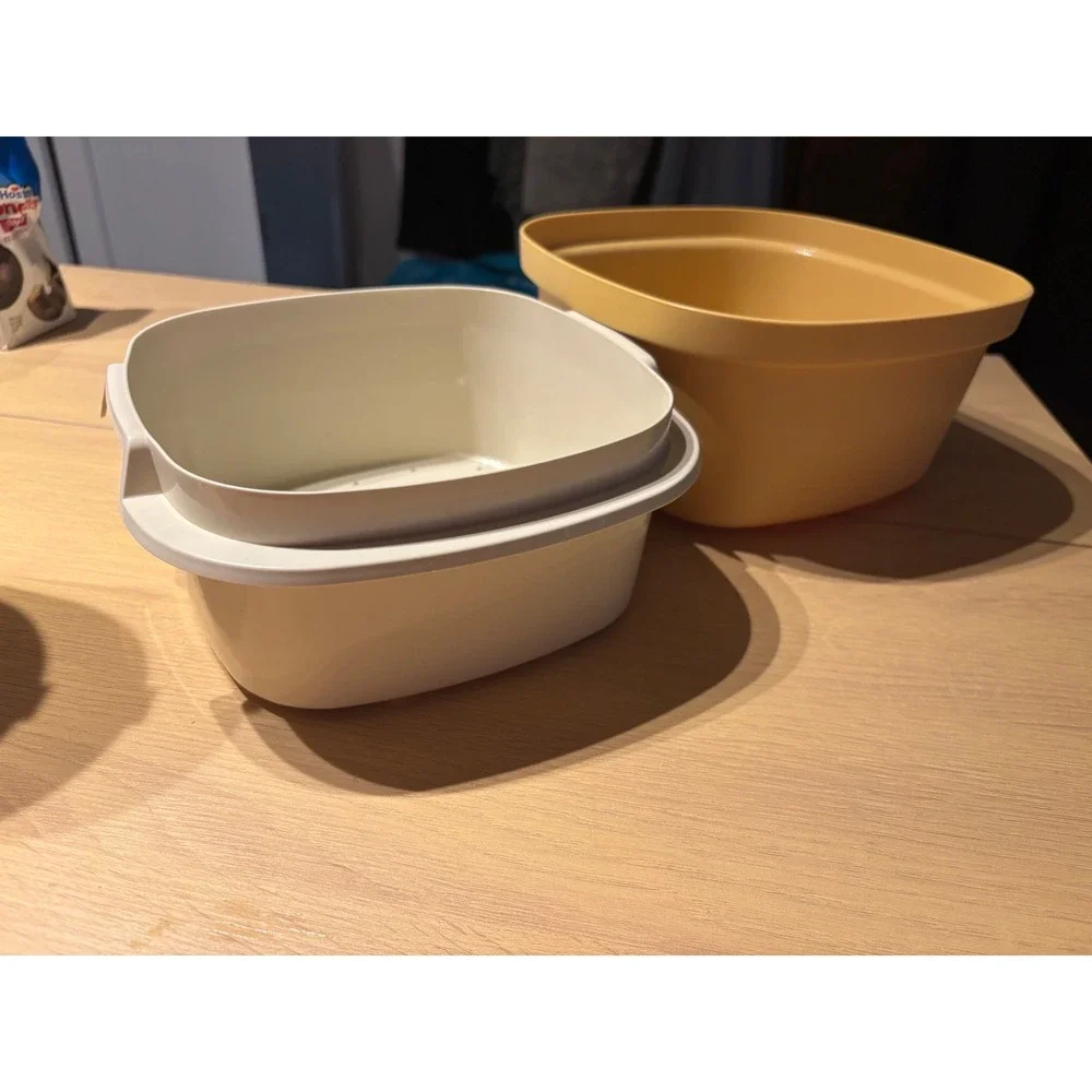 Vintage Tupperware Multi Server Steamer 3 Piece Set Yellow White 1273 1274 1275